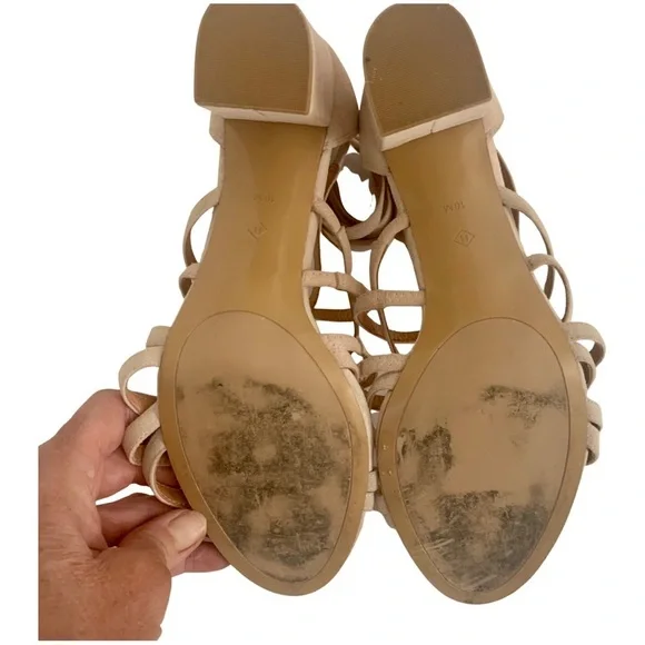 HALOGEN Block Heel Suede Zip Up Strappy Sandals Blush Tan Beige Summer Party - Picture 14 of 15